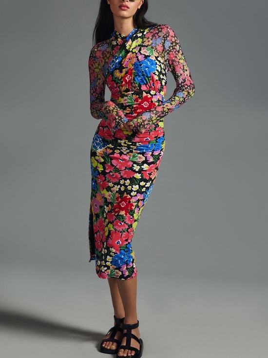 Anthropologie Dresses & Skirts - Anthropologie Floral Long-Sleeve Midi Dress in Multicolor Large